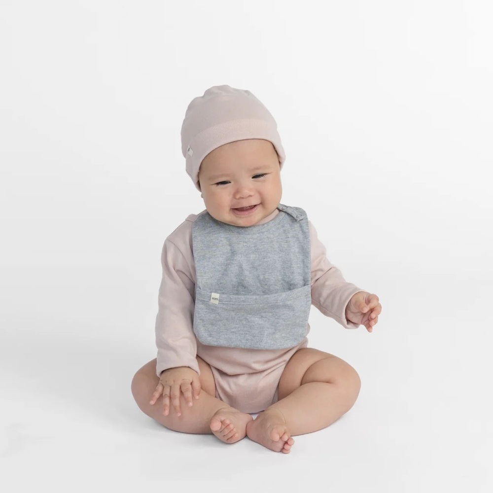 Like New Set Mini Mioche Baby Hat and Bib Matching Set in Grey, made in Canada